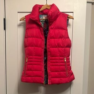 Lilly Pulitzer Pink Puffer Vest with High Collar